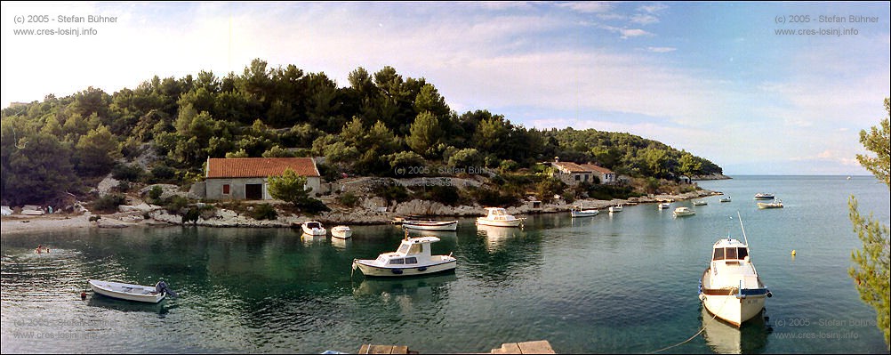 Panoramafotos von der Insel Losinj - alte Fischerh�user in der Bucht Valdarke bei Mali Losinj